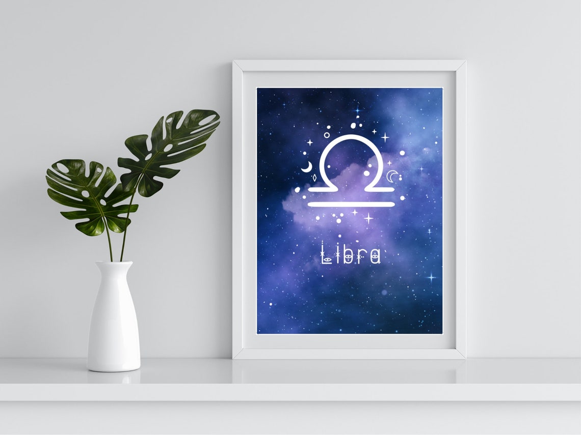 Libra Zodiac Symbol Blue Starry Night Sky Astrology Art Print - Image 4