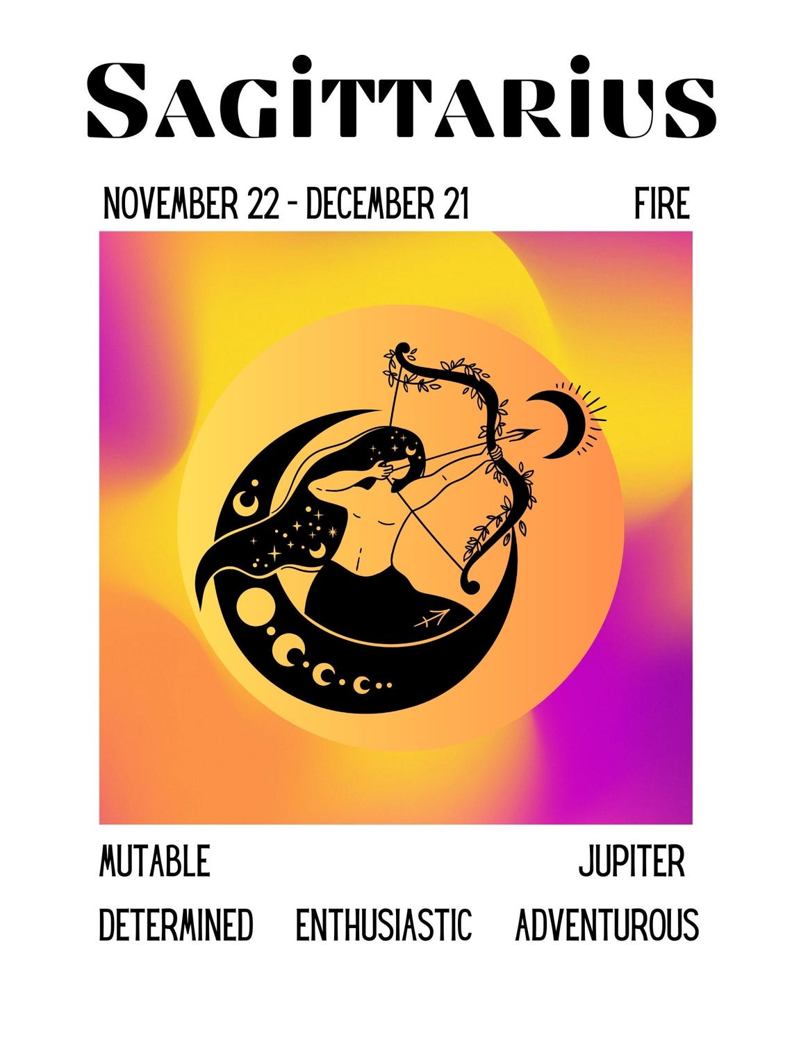 Sagittarius Zodiac Sign Traits Gradient Archer Circle Art Poster - Image 4