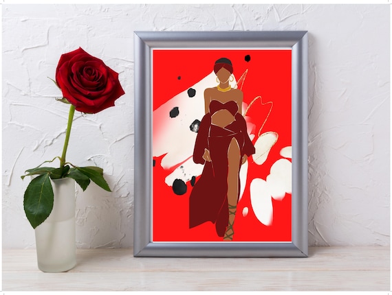 Fashion Woman Red Dress Bold Red Background Glamour Art Poster