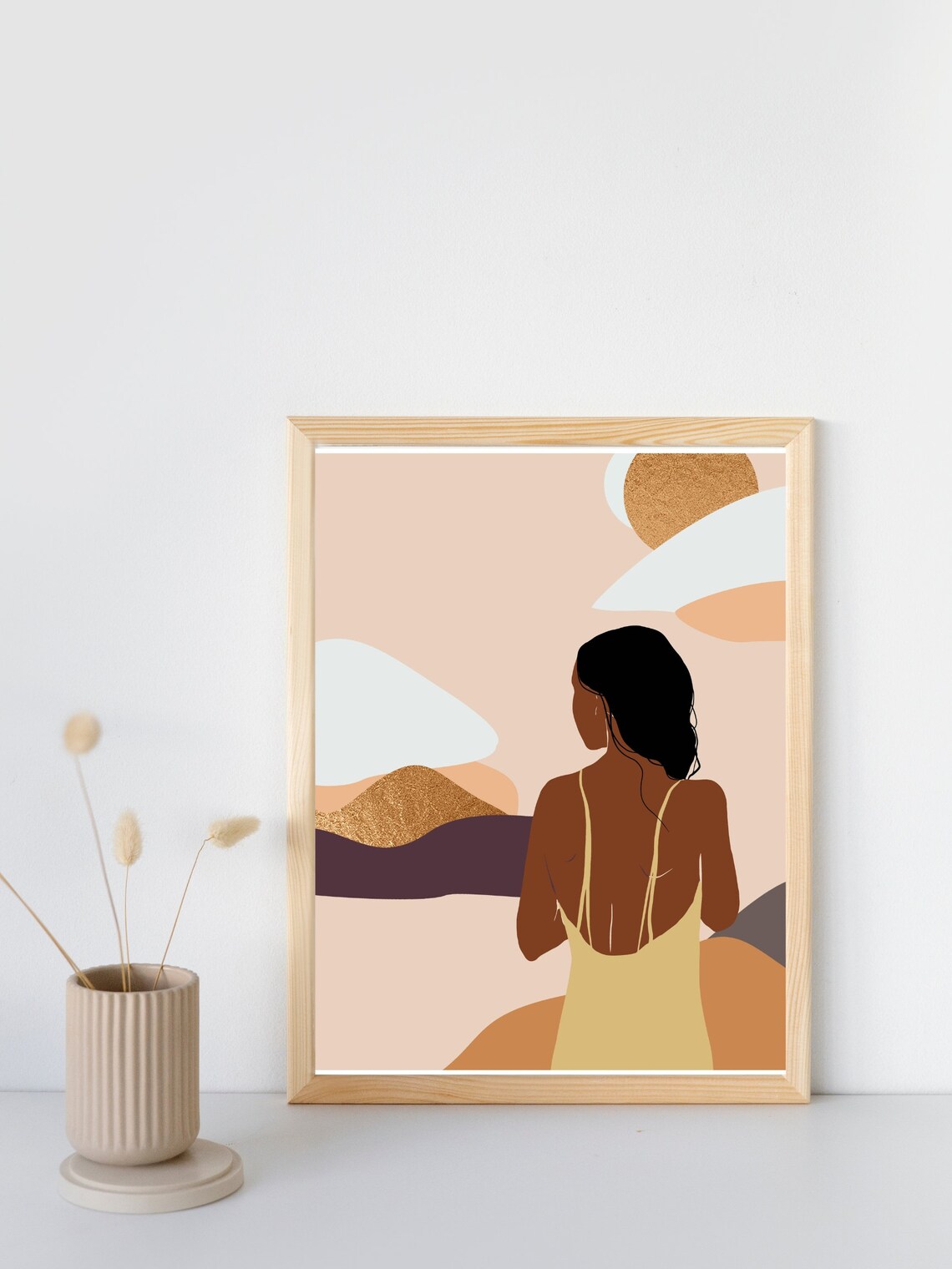 Woman From Behind Yellow Dress Desert Landscape View Art Poster - Image 3