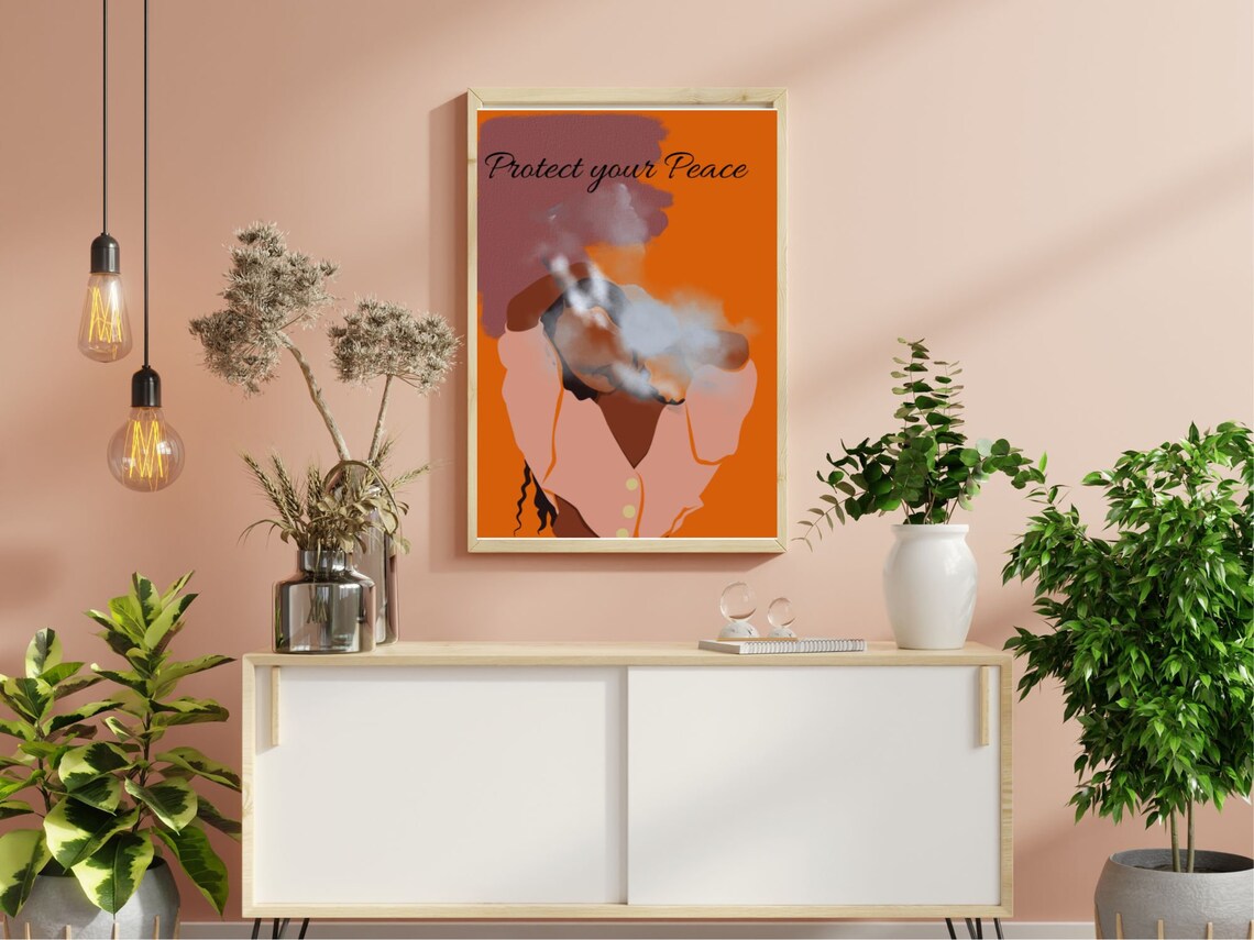 Protect Your Peace Quote Woman On Orange Background Art Poster - Image 4