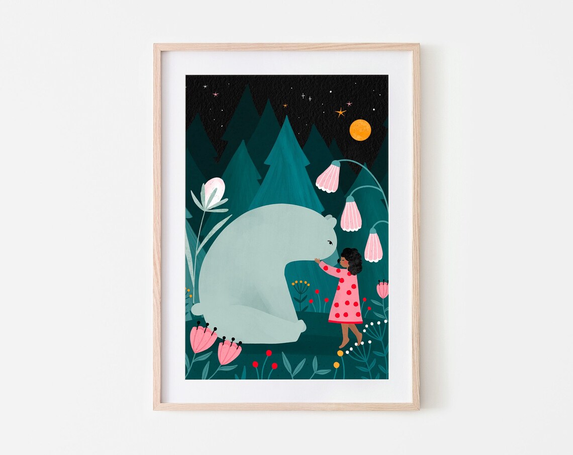 Soley And The Bear Forest Nursery Art Print
