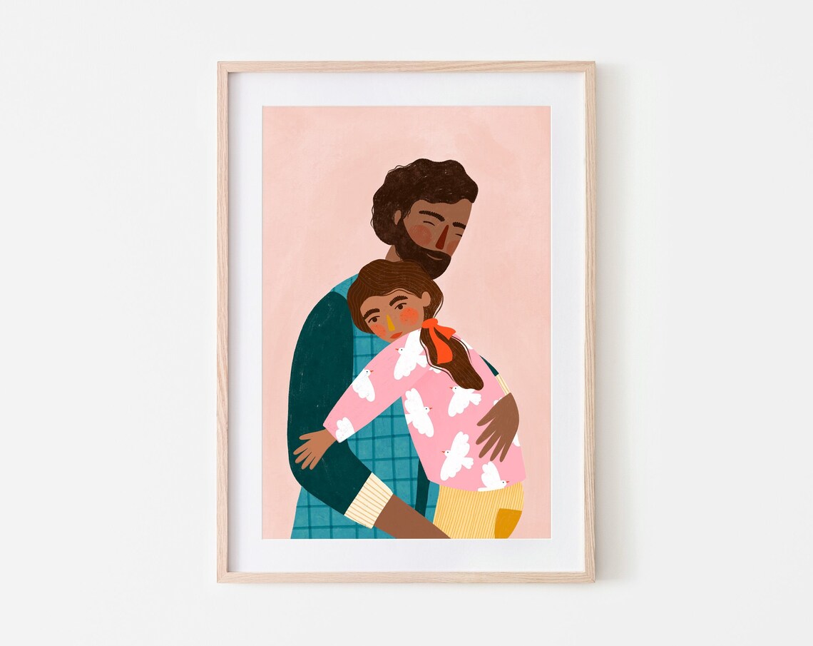 Daddy And Me Fatherhood Art Print, Family Illustration