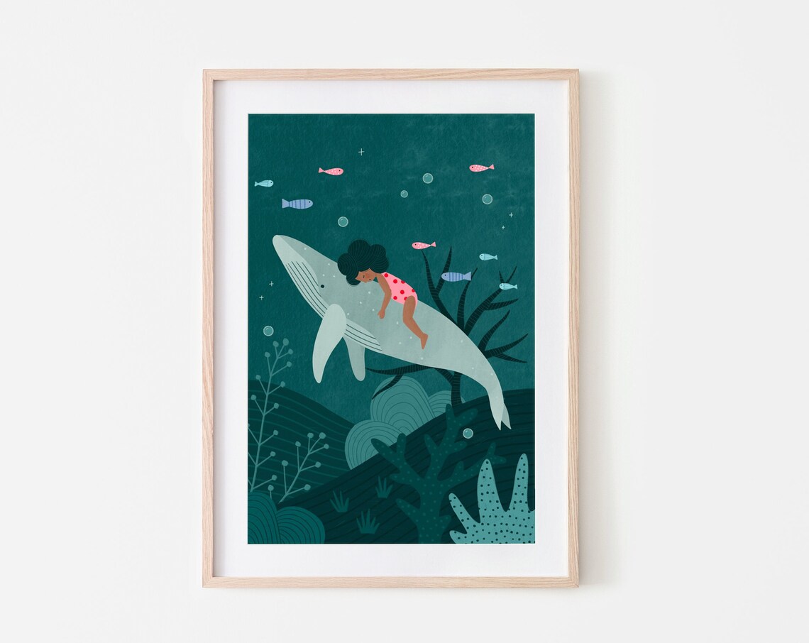 Soley And The Whale Art Print, Nursery Decor