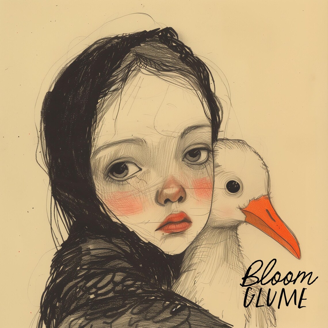 Eloise and Her Stork, Creepy-Cute Storybook Art Print