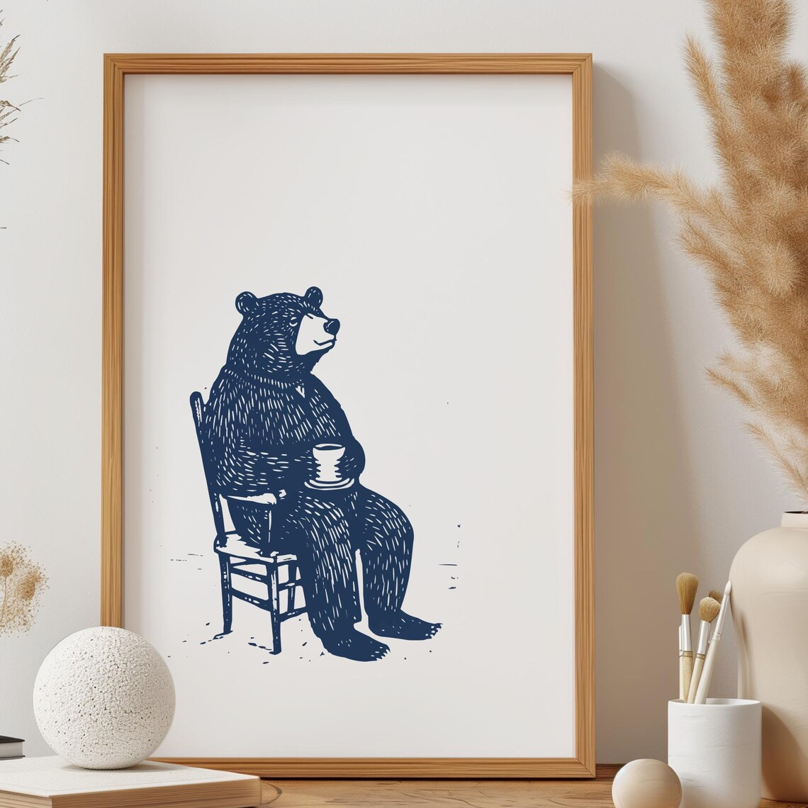 Quirky Bear Coffee Art Print, Cute Retro Kitchen Decor - Image 4