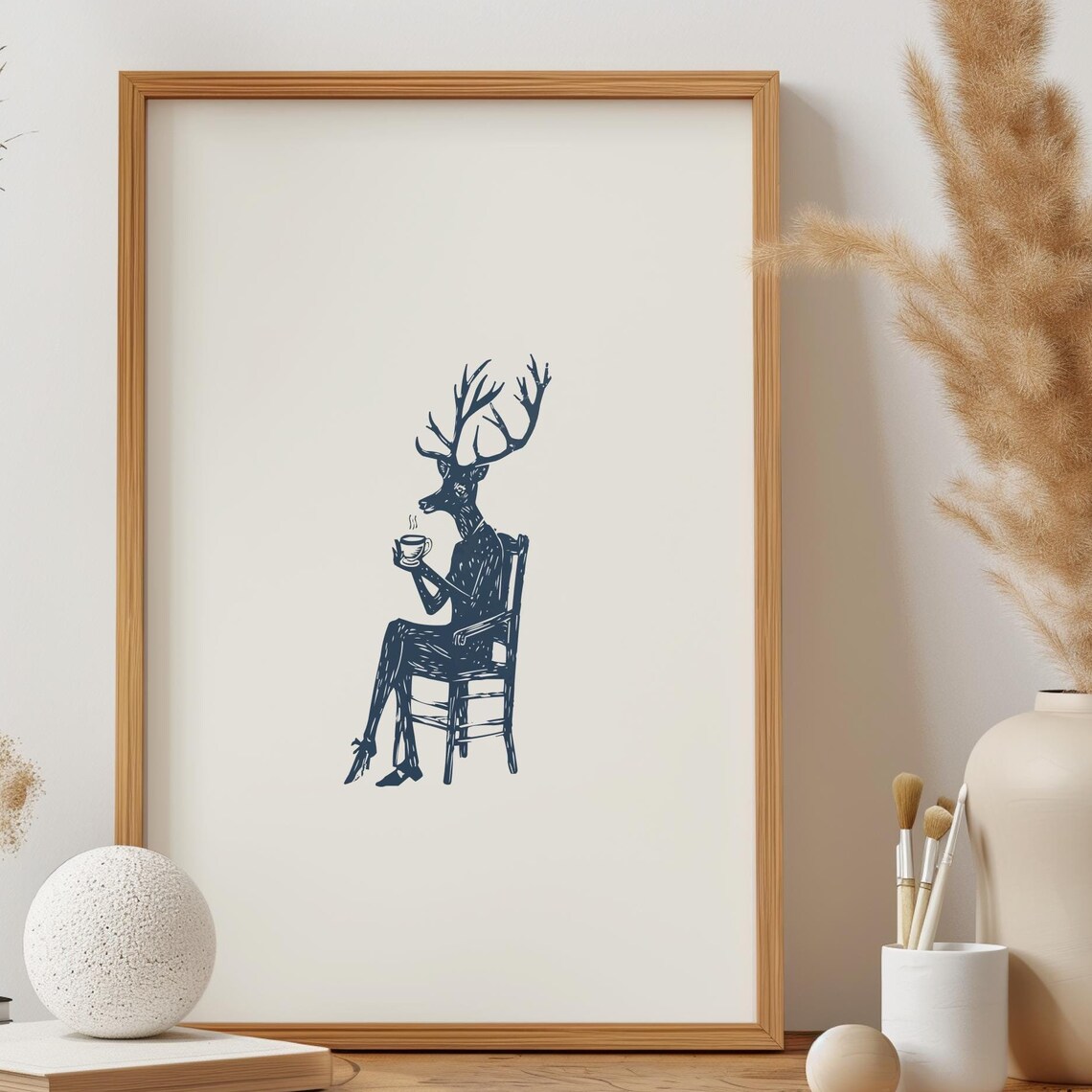 Quirky Deer Coffee Retro Kitchen Art Print
