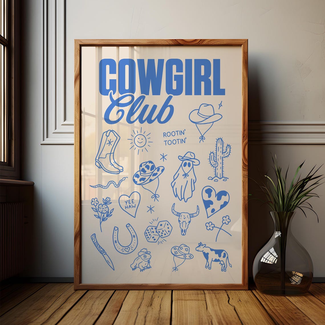 Cowgirl Poster Cowgirl South Western Art Blue Poster Country House Decor Cowgirl Vintage Wall Art Cowgirl Blue Trendy Country Retro Print - Image 4