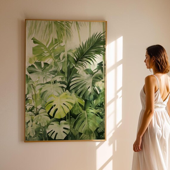 Botanical Jungle Print Tropical Monstera Leaf Art Poster For Modern Kitchen Or Living Room Green Drawing And Illustration File