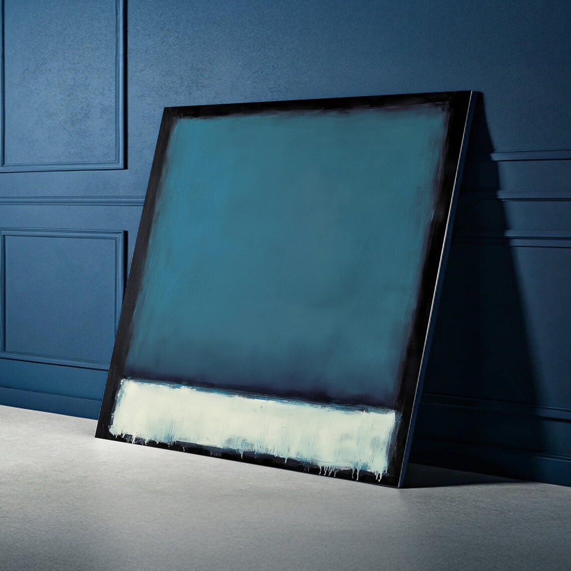 Abstract Color Field Teal White Modern Minimalist Rothko Style Art Poster