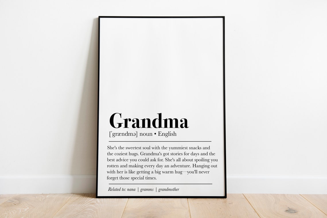 Grandma Definition Black and White Dictionary Style Gift Poster