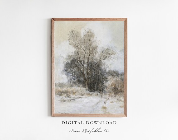 Snowy Path Through A Winter Landscape, Vintage Art Print