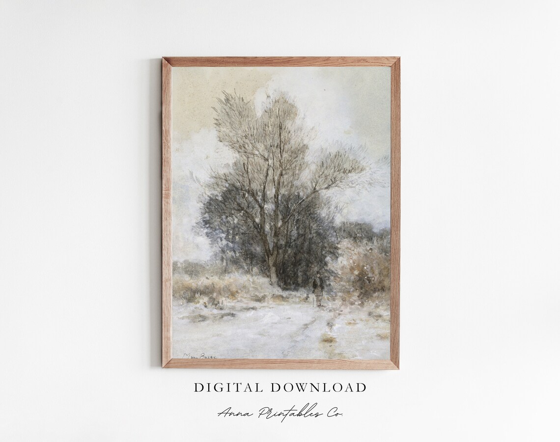 Snowy Path Through A Winter Landscape, Vintage Art Print