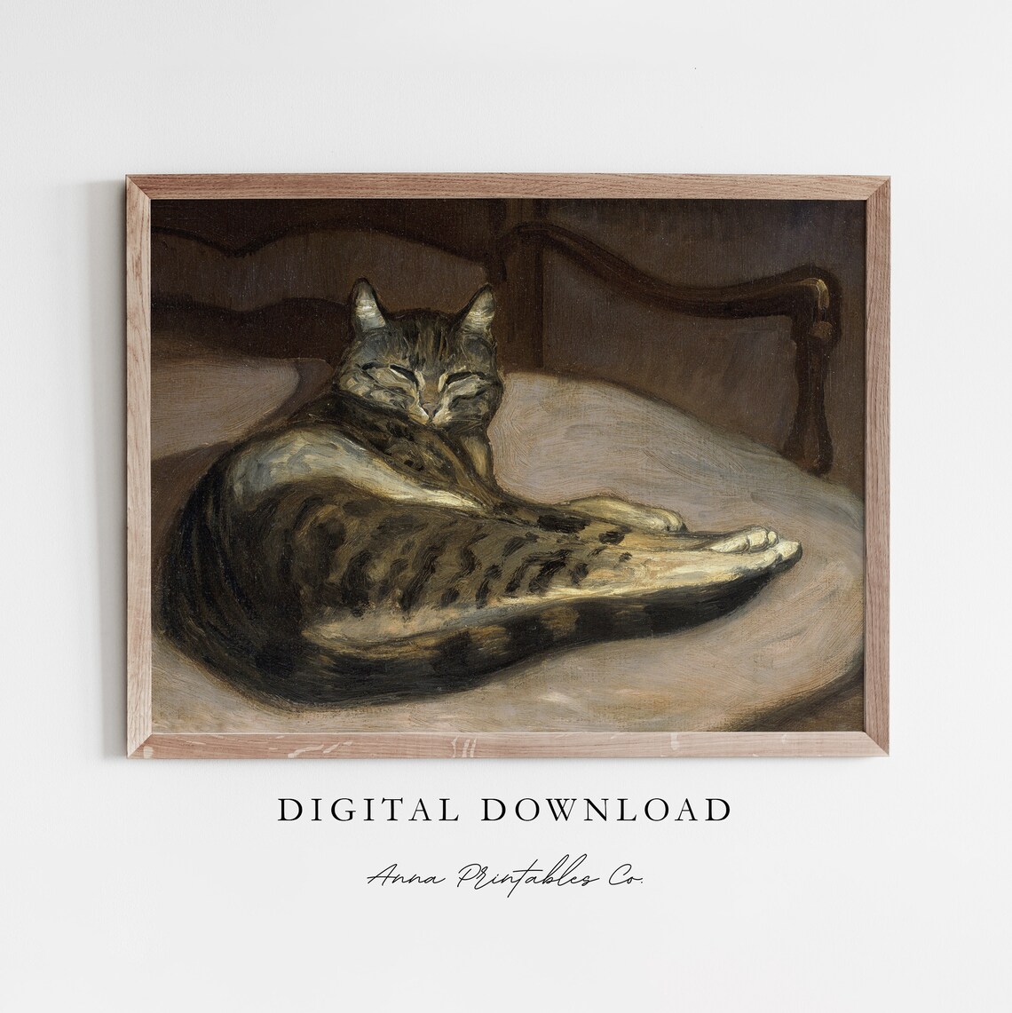 Lounging Tabby Cat Antique Feline Portrait Art Print