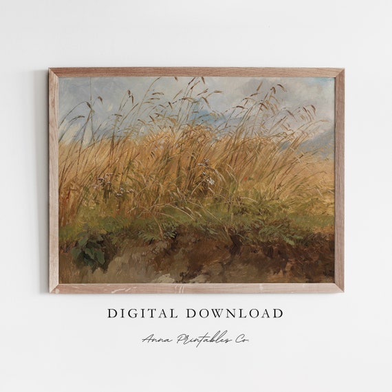 Copper Wheat Antique Wheat Field Painting For Vintage Farmhouse Decor Wall Art Countryside Artwork Print
