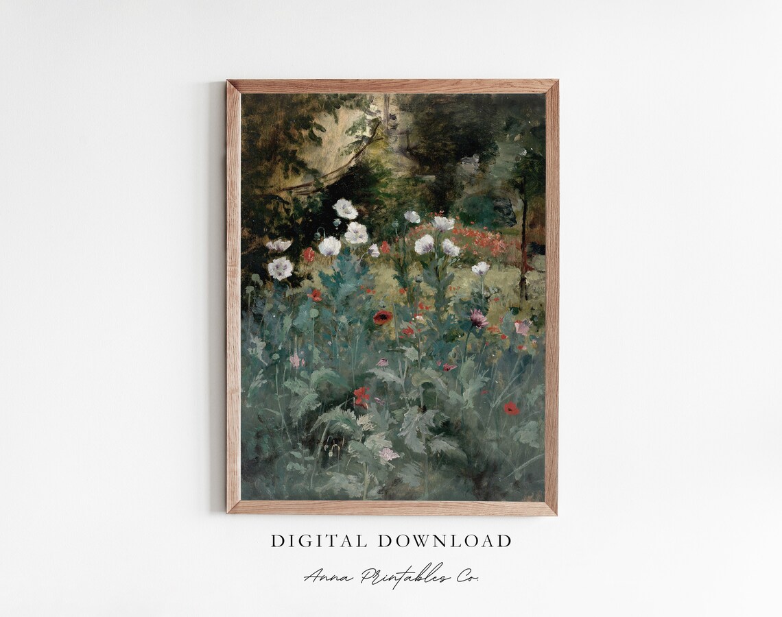 Flower Field Vintage Oil Painting Botanical Art Print