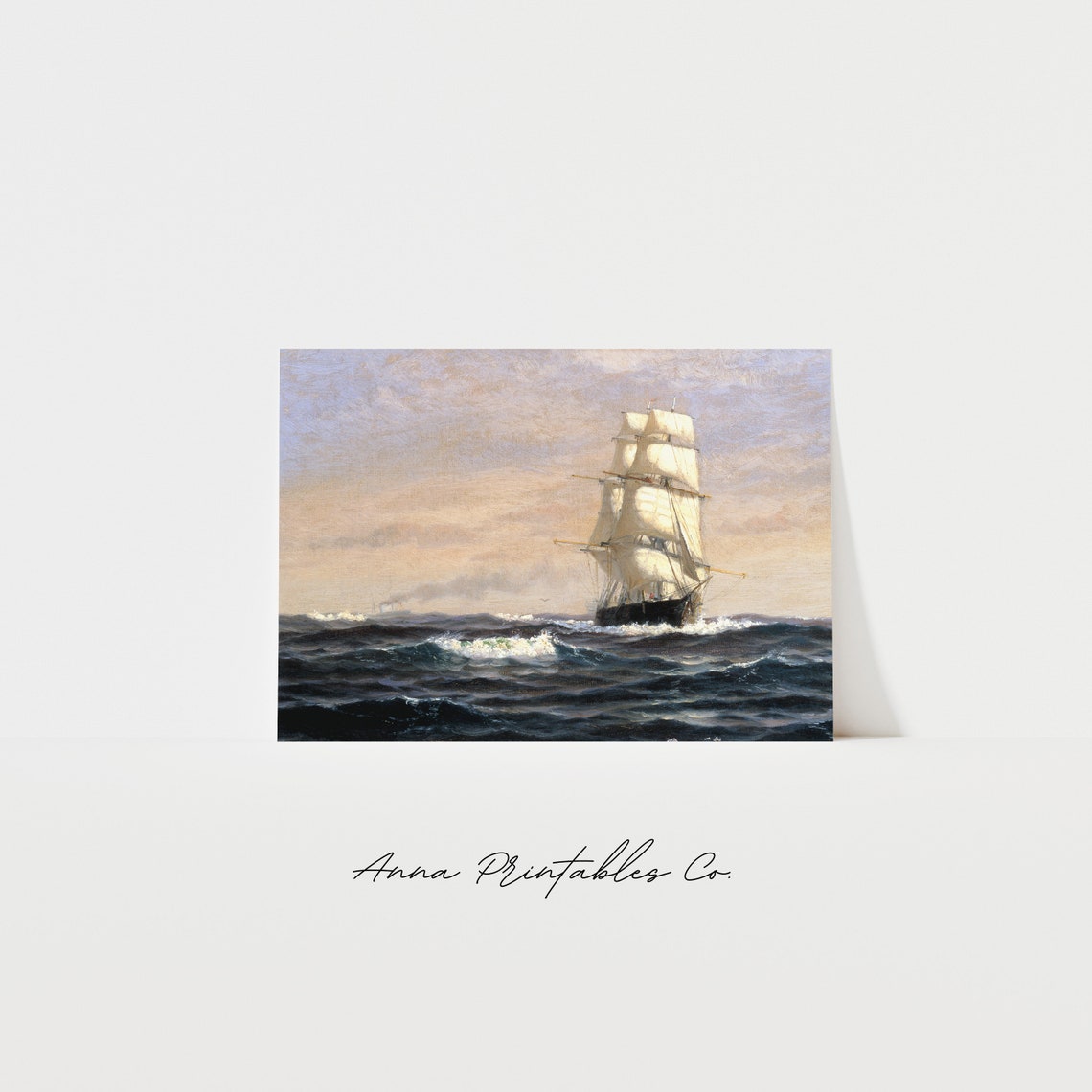 Vintage Tall Ship under Full Sail on the Open Sea Seascape Poster
