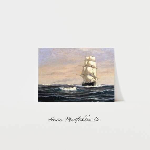 Vintage Tall Ship under Full Sail on the Open Sea Seascape Poster