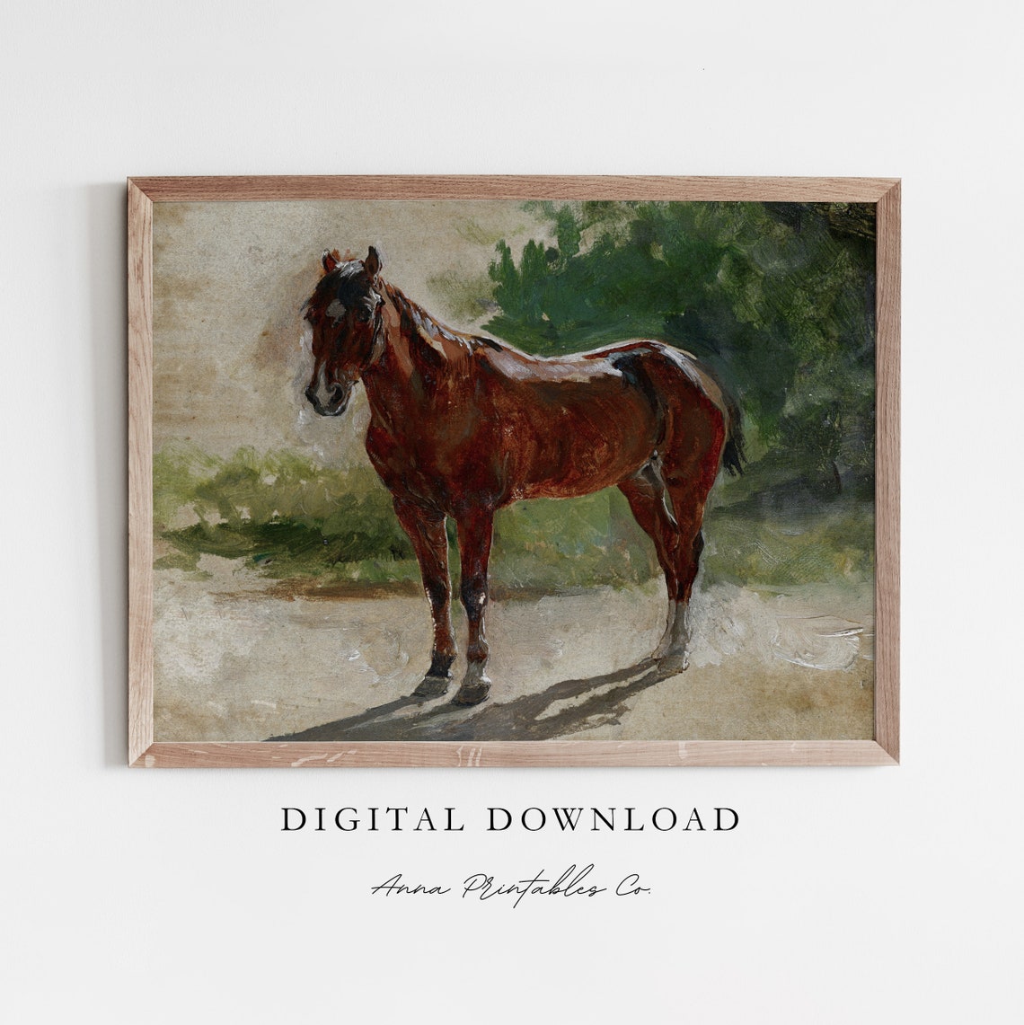 Bay Horse Standing in Sunlight Impressionist Oil Painting Poster