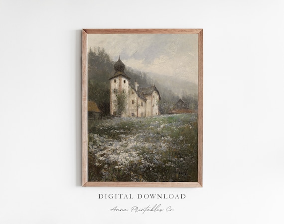 Church On A Hill Vintage Oil Painting Landscape Art Print