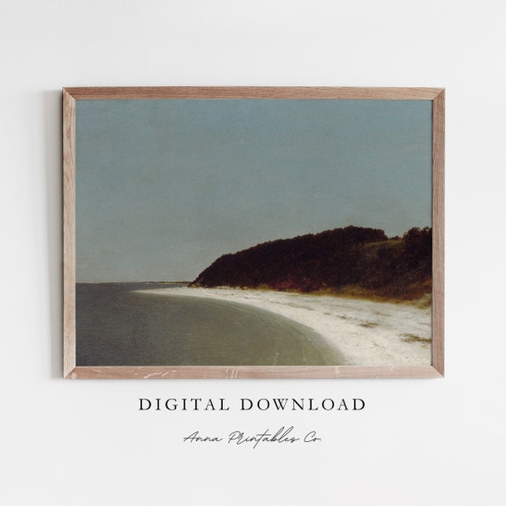 Long Island Antique Coastal Landscape Painting For Vintage Beach Wall Art Fine Art Print Rustic Farmhouse