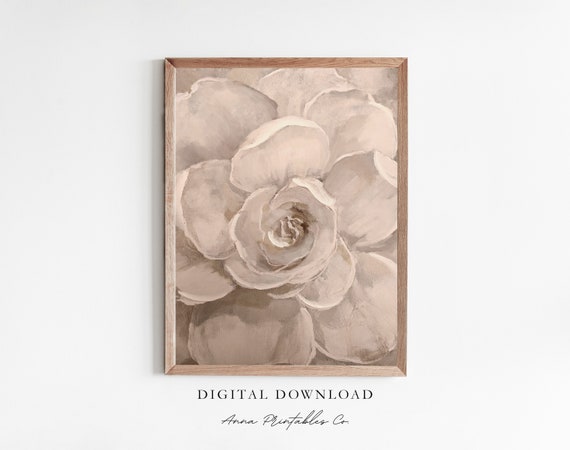 Bloom White Rose Vintage Oil Painting Art Print