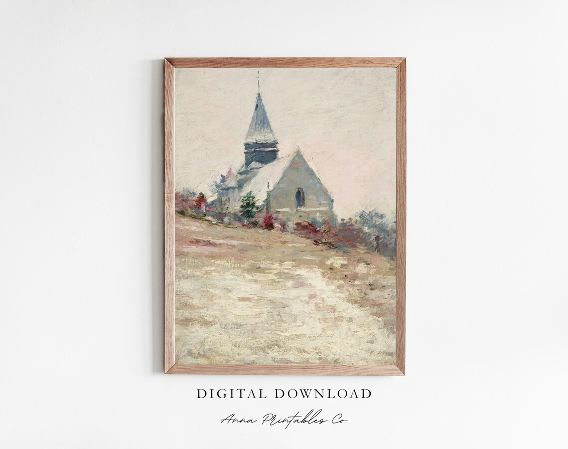 Church On A Winter Morning Vintage Landscape Art Print