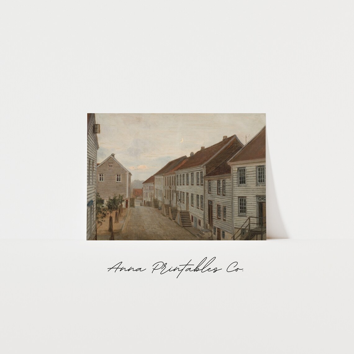 Quaint Wooden Houses Street Vintage European Town Painting Poster - Image 2