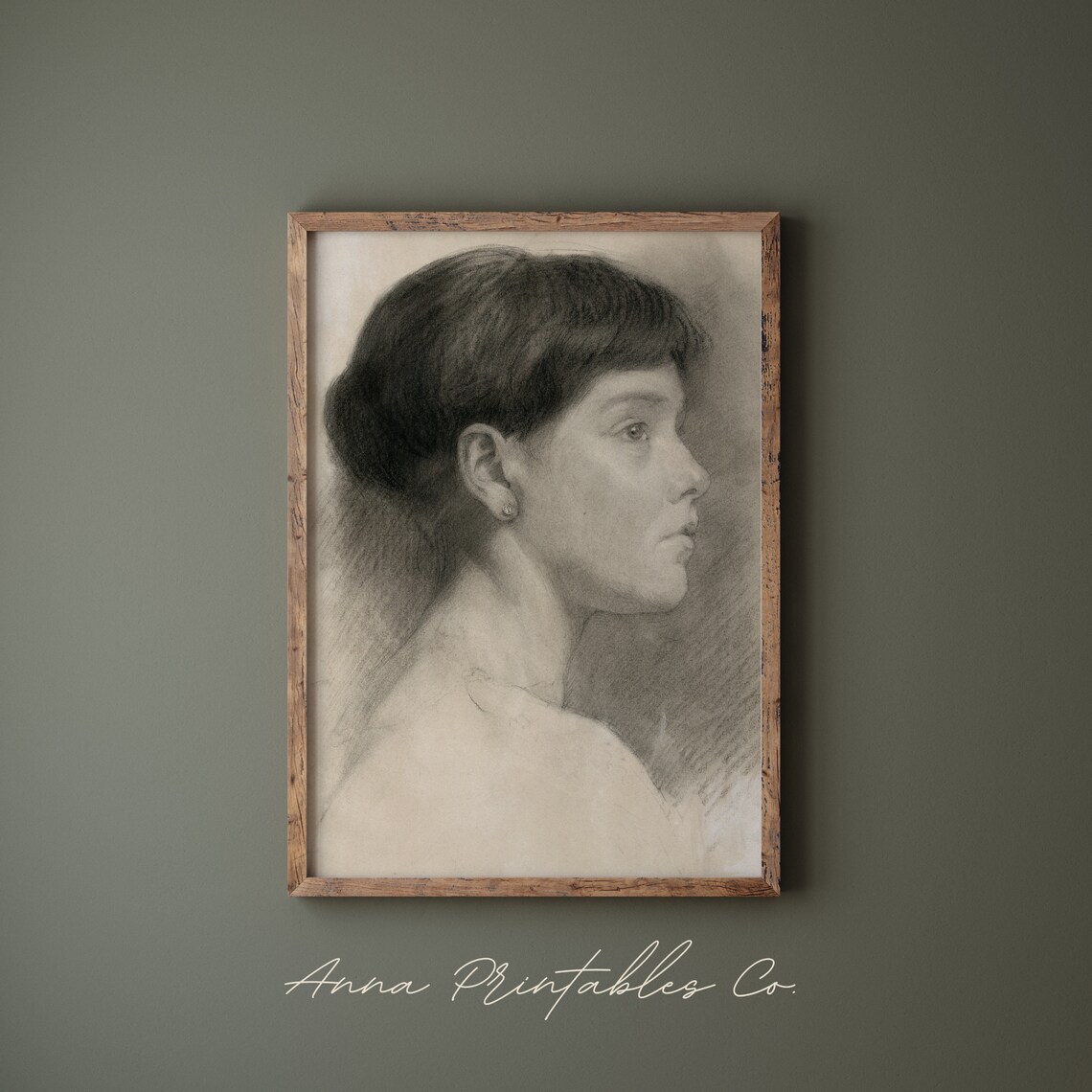 Antique Side Profile Portrait Vintage Pencil Sketch Woman Poster - Image 2