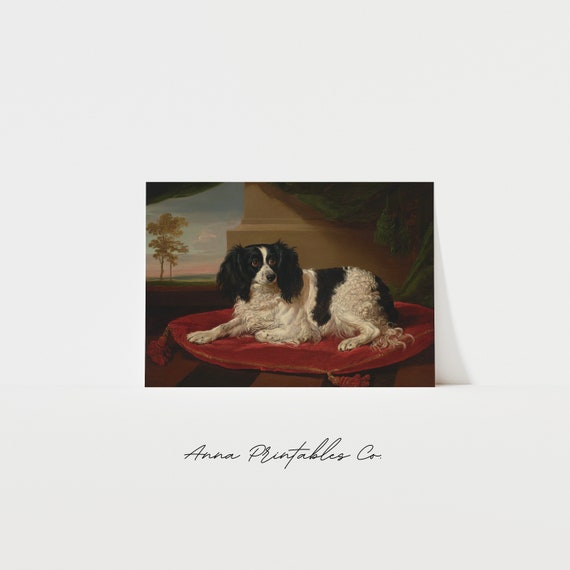King Charles Spaniel Painting Vintage Dog Wall Art Victorian Aesthetic Decor Moody Animal Artwork Print