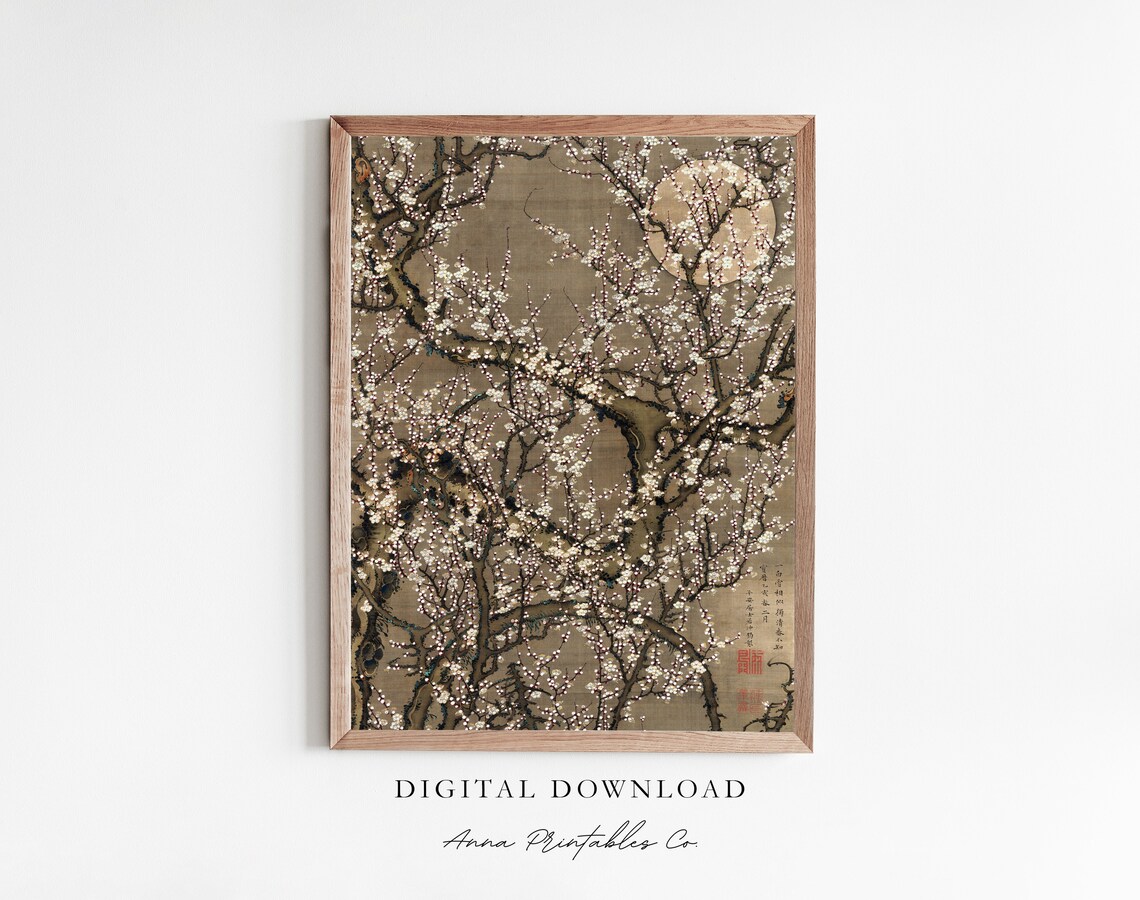 Vintage Japanese Cherry Blossom Art Print, Botanical