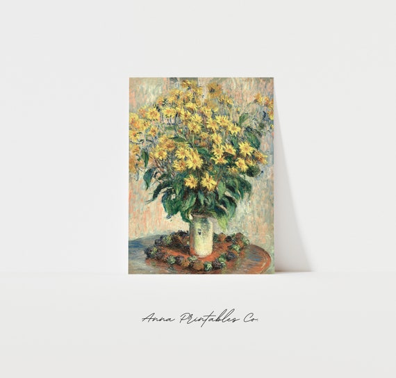 Claude Monet Jerusalem Flowers Painting Antique Floral Wall Art Impressionist Decor Cottage Home Art Print