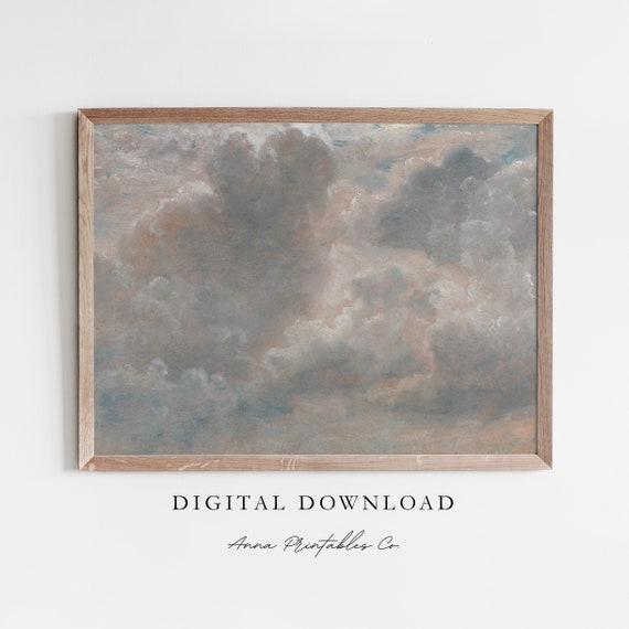 Cloud Study Vii Antique Cloudy Sky Painting For Vintage Light Academia Wall Art Cottagecore Decor Print