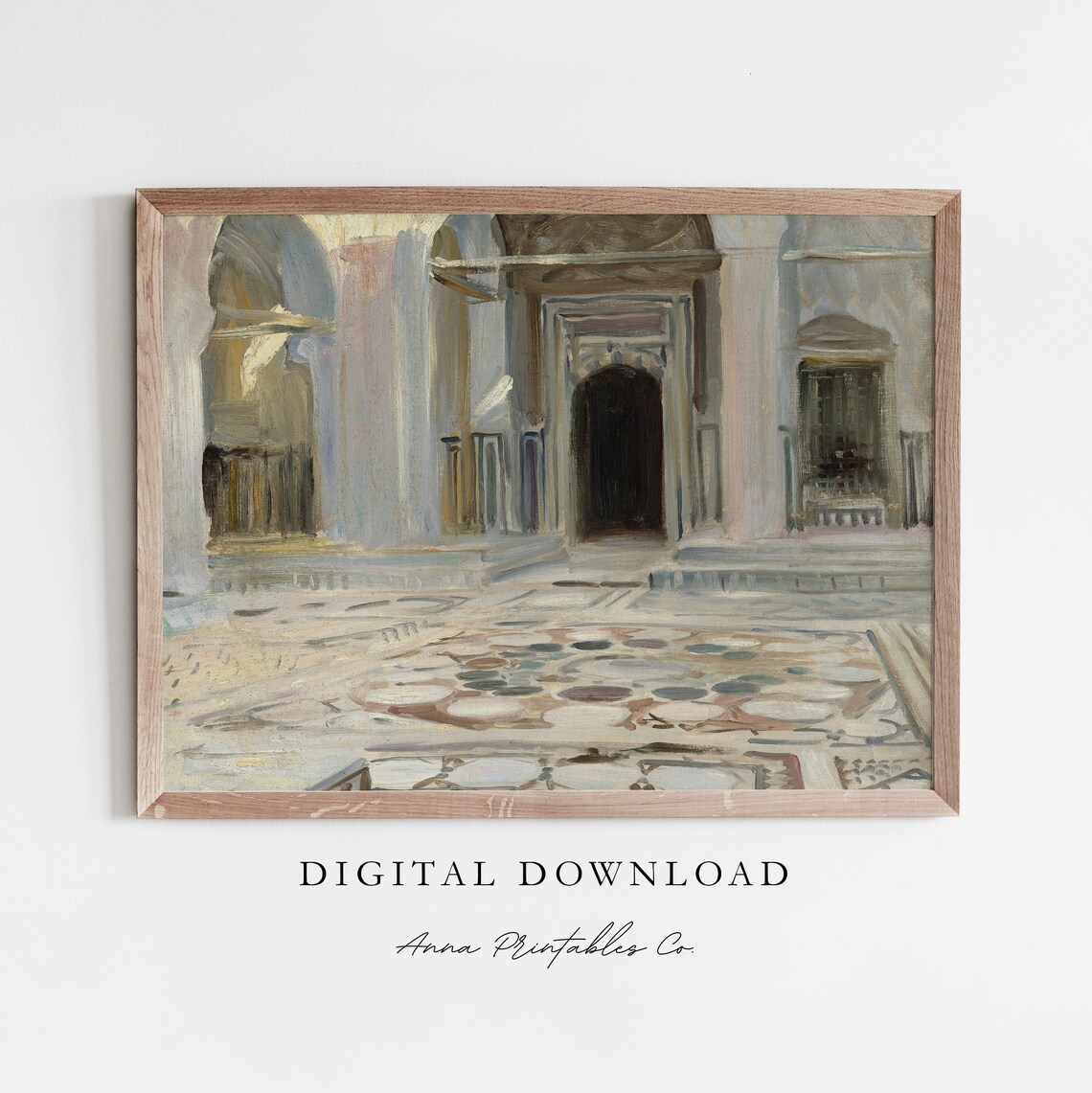 Moorish Mosque Courtyard Arches Vintage Travel Painting Poster