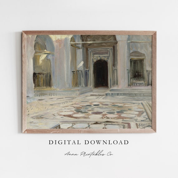 Building In Cairo Antique Abstract Egyptian Architecture Painting Vintage Neutral Wall Art Fine Art Print