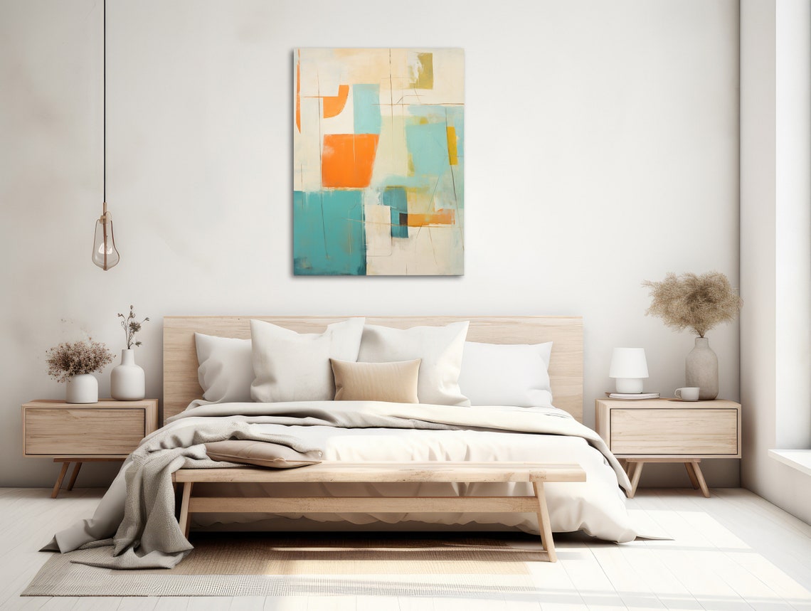 Beige Orange Teal Minimal Abstract Blocks Soft Modern Neutral Wall Art - Image 2