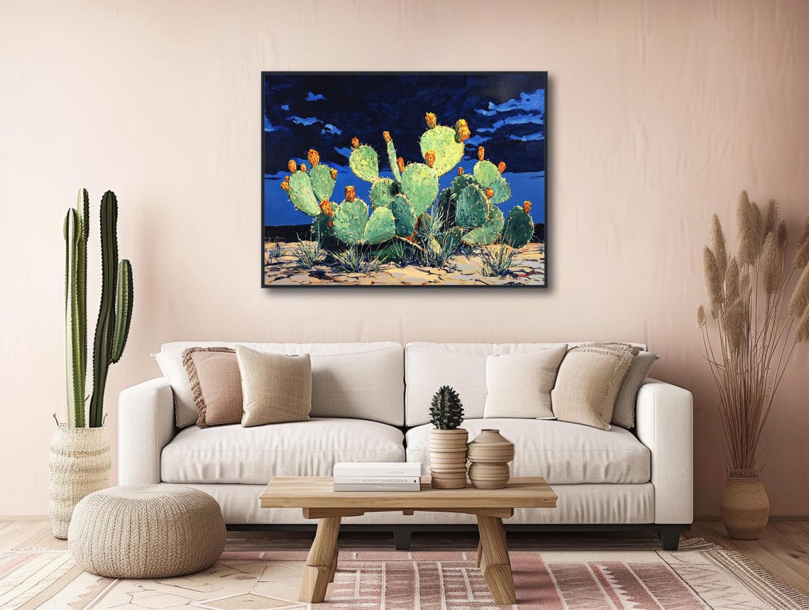 Midnight Prickly Pear Cactus Desert Night Sky Southwestern Art Poster - Image 3