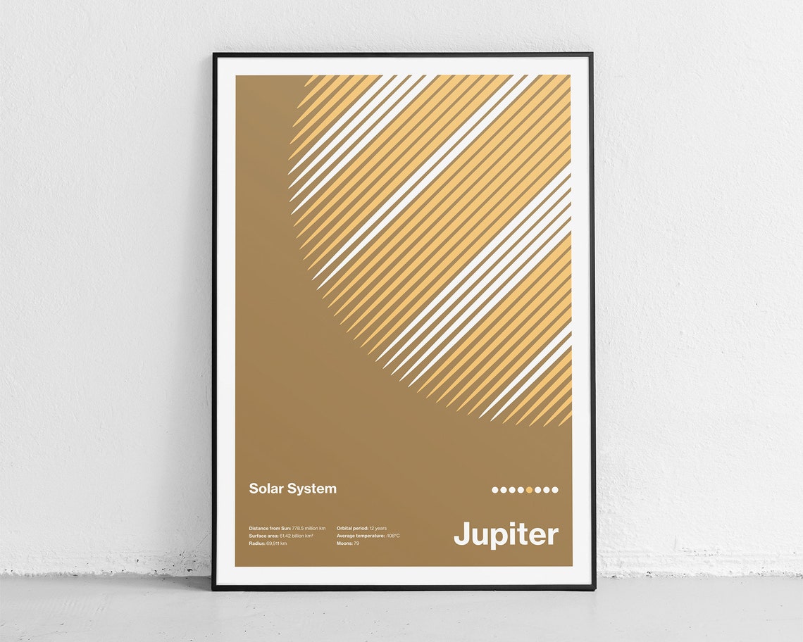 Jupiter Solar System Gold Minimalist Planet Astronomy Art Poster