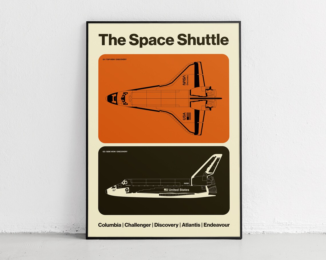 Space Shuttle Discovery Vintage NASA Diagram Art Print