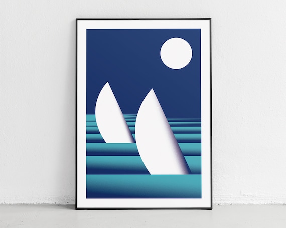 Minimalist Nautical Art Print Modern Sailing Illustration With Geometric Design Ocean Wall Decor For Home Or Office
