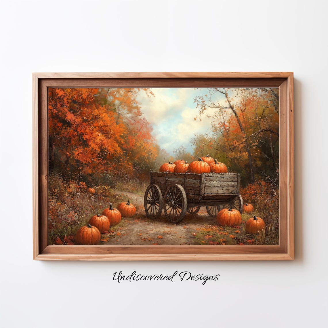 Pumpkin Wagon Autumn Forest Path Fall Foliage Harvest Art Poster