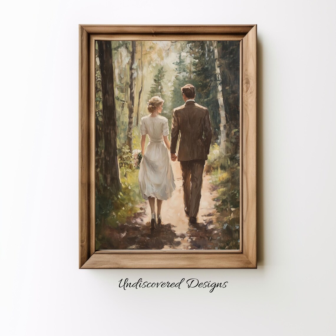 Romantic Couple Walking in Forest Vintage Oil Painting Poster