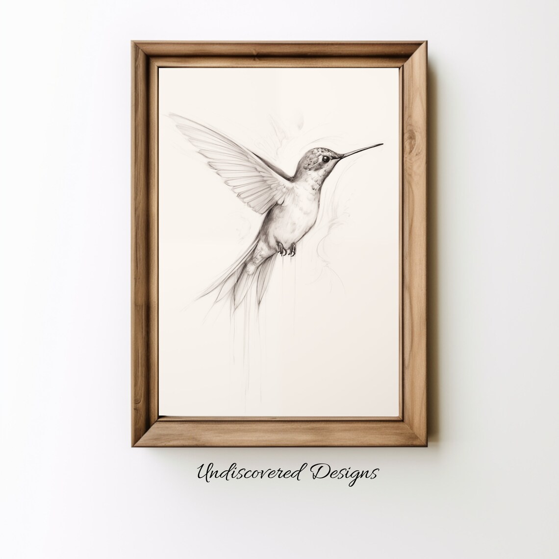 Hummingbird Pencil Drawing Rustic Bird Art Print