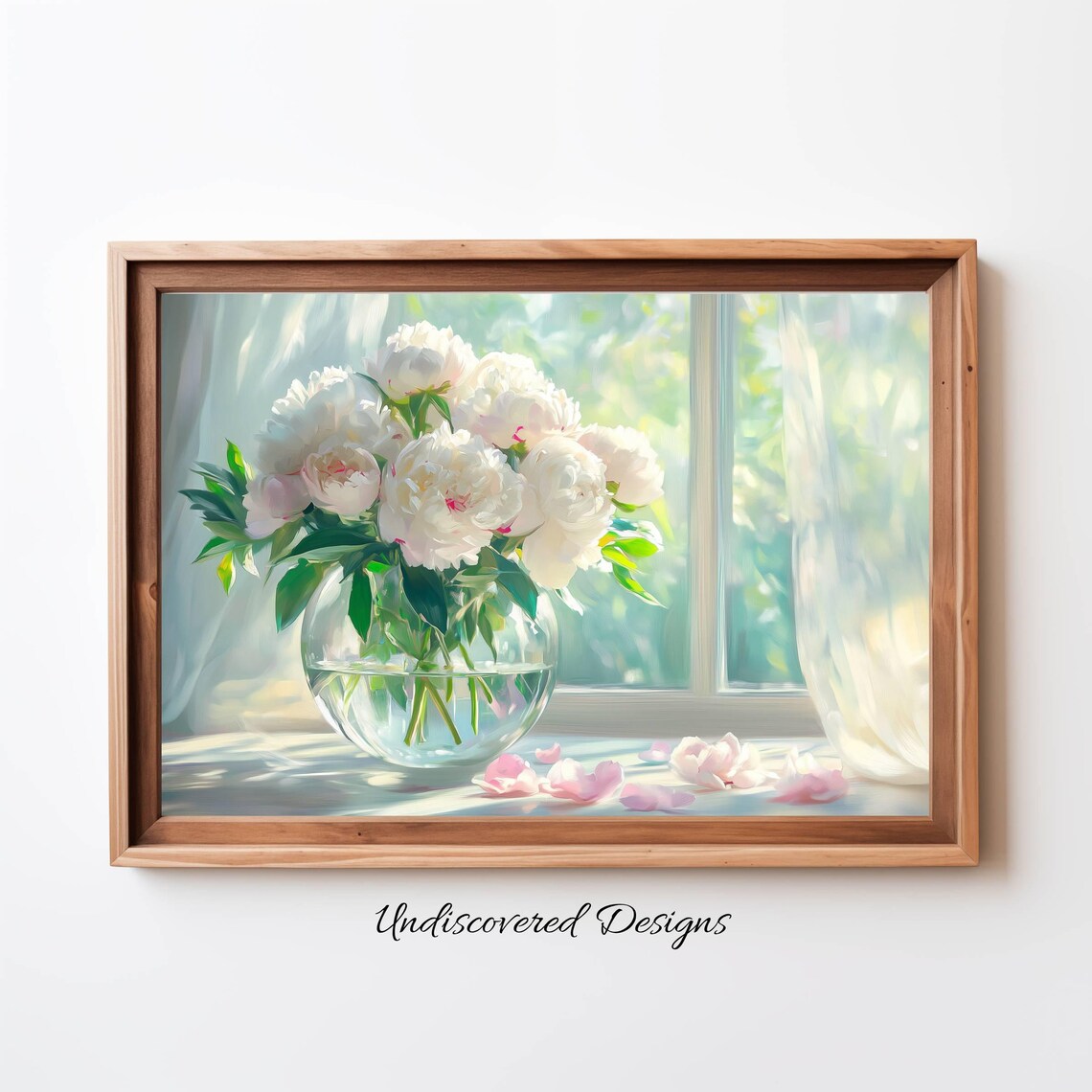 White Peonies In Glass Vase By Sunny Window Still Life Art Poster