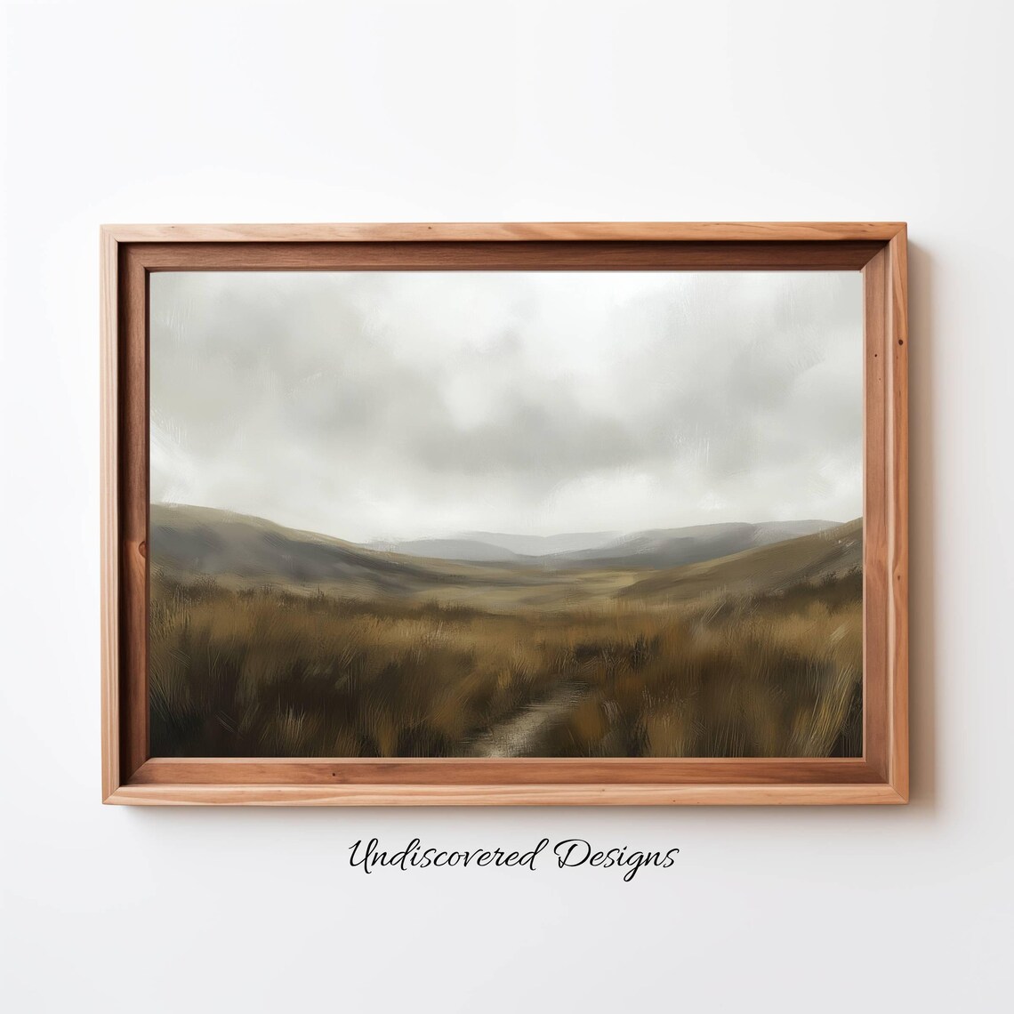 Misty Moorland Landscape Moody Rolling Hills Oil Painting Art Print