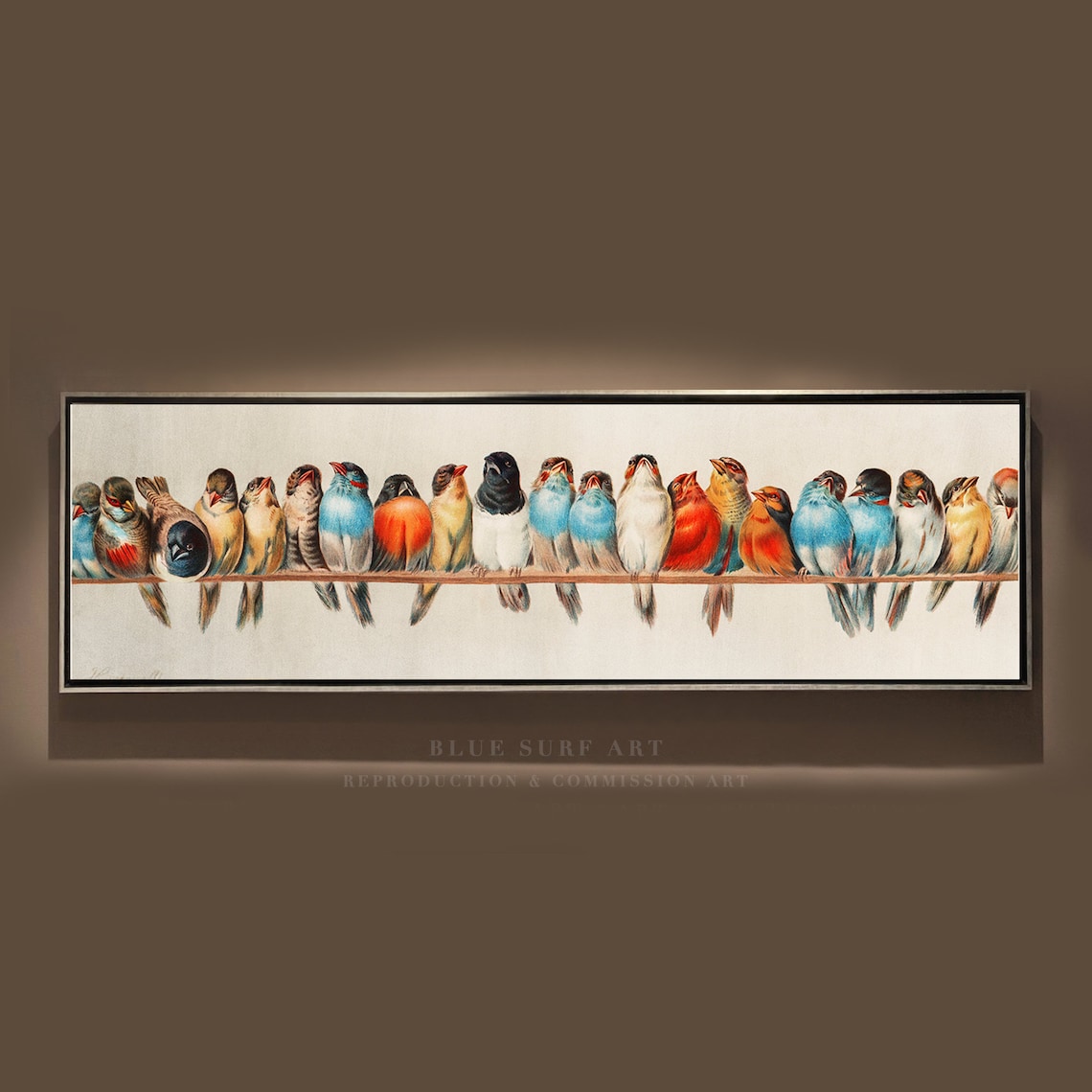 Hector Giacomelli A Perch of Birds Vintage Songbird Row Poster