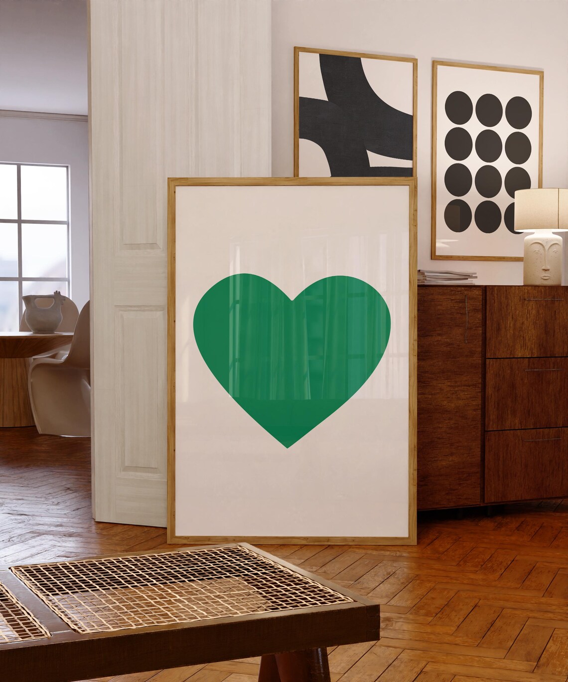 Mid-Century Valentine Green Heart Art Print