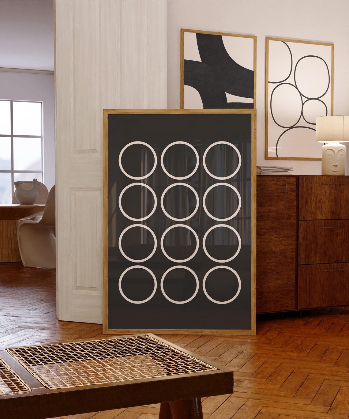 Minimalist White Circles Black Harmony Art Print