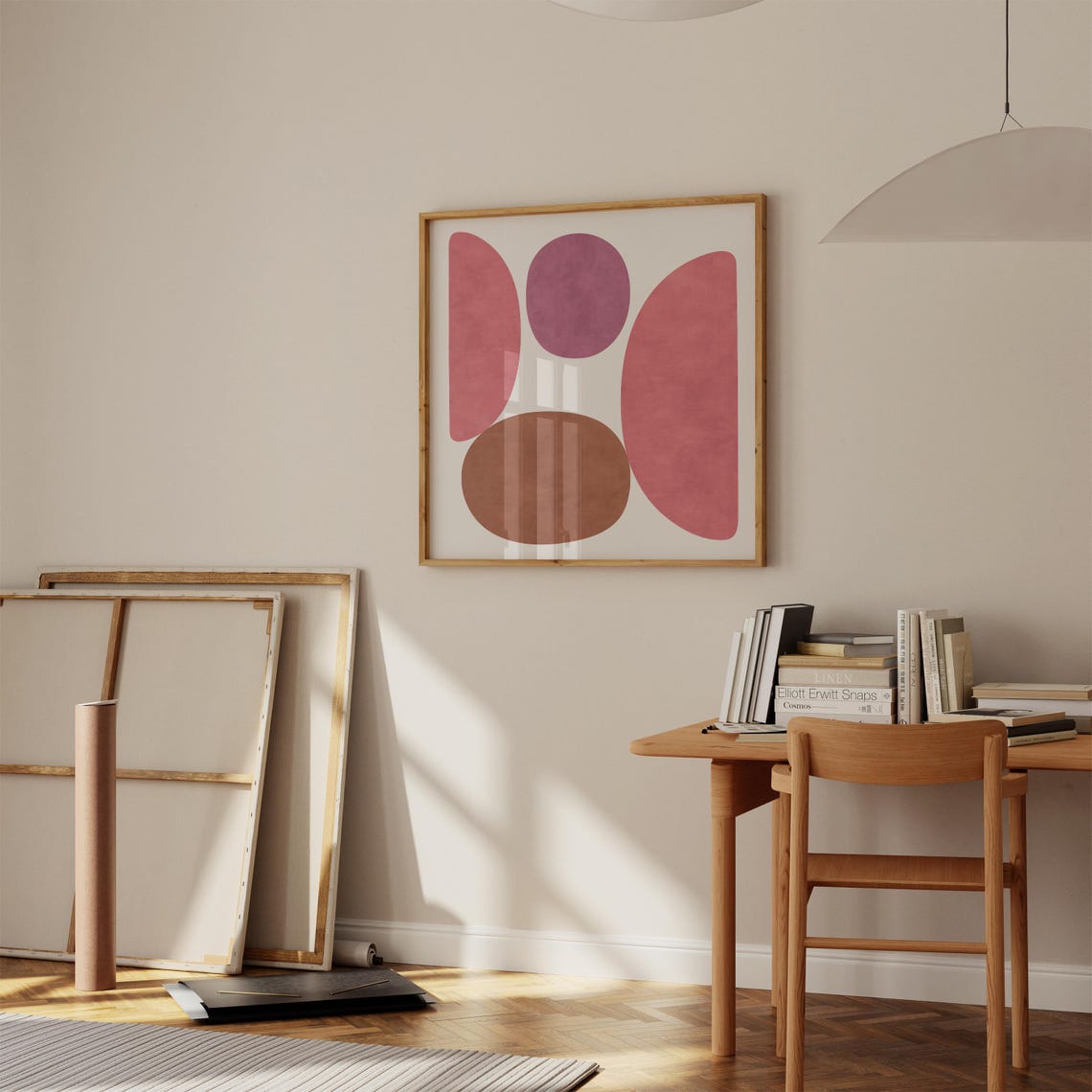 Terracotta Organic Shapes Square Mid Century Modern Wall Art - Image 2