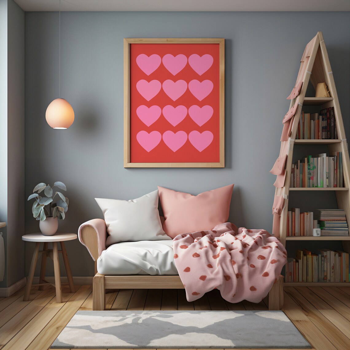 Mid Century Valentine Pink Hearts Retro Art Print - Image 2